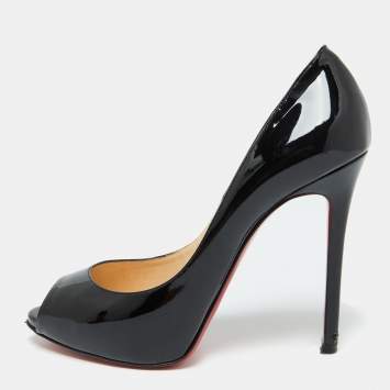 Pre Owned Christian Louboutin Black Patent Leather Demi You Peep Toe Pumps Size 39.5