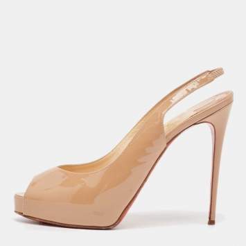 Pre Owned Christian Louboutin Beige Patent Leather Private Number Peep Toe Pumps Size 38