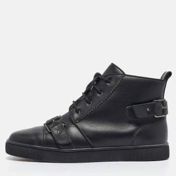 Pre Owned Christian Louboutin Black Leather Monono High Top Sneakers Size 40.5