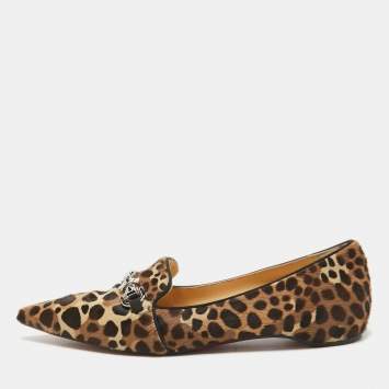 Pre Owned Christian Louboutin Brown Calf Hair Smoking Slippers Size 36.5