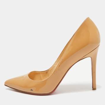 Pre Owned Christian Louboutin Beige Patent Leather Pigalle Pumps Size 38.5