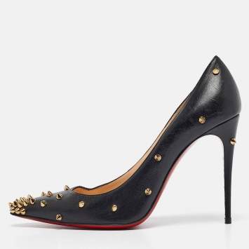 Pre Owned Christian Louboutin Black Leather Degraspike Pumps Size 38