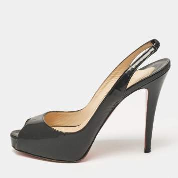 Pre Owned Christian Louboutin Black Patent Leather Private Number Sandals Size 37.5
