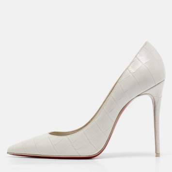 Pre Owned Christian Louboutin White Croc Embossed Leather Kate Pumps Size 38