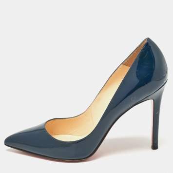 Pre Owned Christian Louboutin Navy Blue Patent Leather Pigalle Pumps Size 39.5