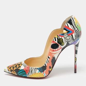 Pre Owned Christian Louboutin Multicolor Printed Patent Leather Hot Chick Pumps Size 39