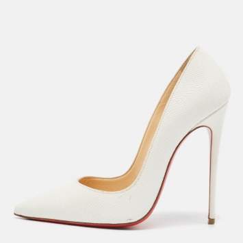 Pre Owned Christian Louboutin White Textured Leather So Kate Pumps Size 38