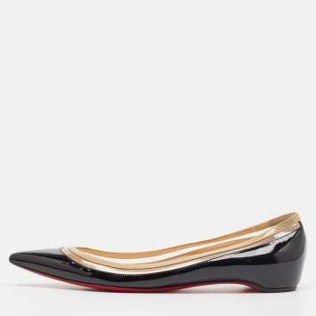Pre Owned Christian Louboutin Black Patent Leather and PVC Paulina Ballet Flats Size 39.5