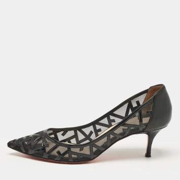 Pre Owned Christian Louboutin Black Patent Leather and Mesh Tititata Pumps Size 37