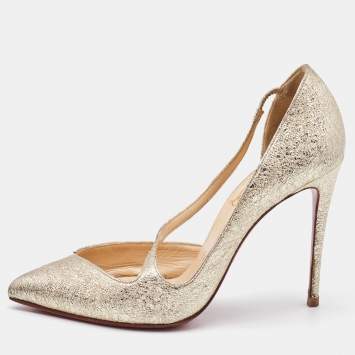 Pre Owned Christian Louboutin Gold Textured Leather Jumping Pumps Size 37