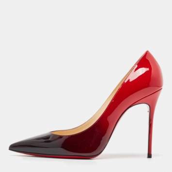 Pre Owned Christian Louboutin Black/Red Degrade Patent Leather Decollete Pumps Size 37.5