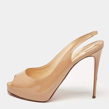 Pre Owned Christian Louboutin Beige Patent Leather Private Number Slingback Pumps Size 39