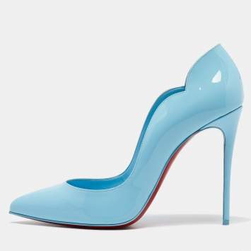 Pre Owned Christian Louboutin Blue Patent Leather Hot Chick Pumps Size 39