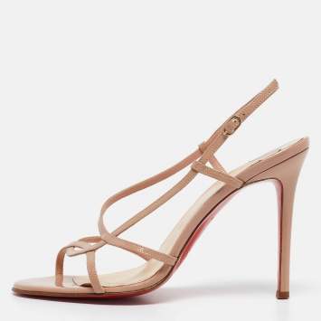 Pre Owned Christian Louboutin Beige Patent Leather Ankle Strap Sandals Size 39