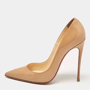 Pre Owned Christian Louboutin Beige Patent Leather So Kate Pumps Size 39