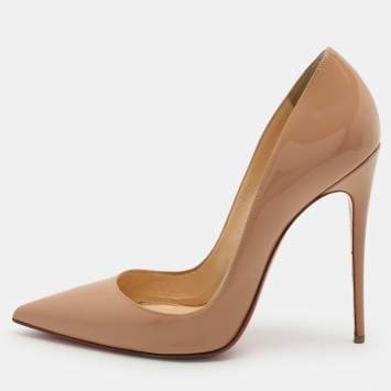 Pre Owned Christian Louboutin Beige Patent Leather So Kate Pumps Size 38.5
