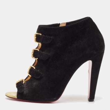 Pre Owned Christian Louboutin Black Suede Ankle Length Boots Size 40