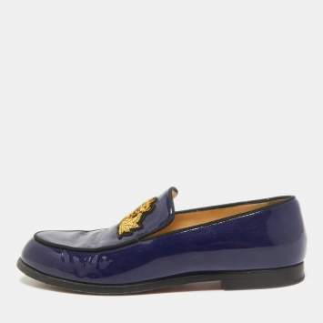 Pre Owned Christian Louboutin Blue Patent Leather Laperouza Loafers Size 38
