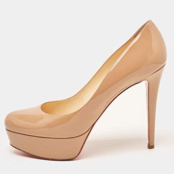 Pre Owned Christian Louboutin Beige Patent Leather Bianca Pumps Size 40.5