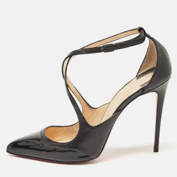 Pre Owned Christian Louboutin Black Patent and Leather Crossfliketa Pumps 40.5