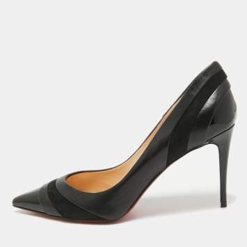 Pre Owned Christian Louboutin Black Patent and Leather Eklectica Pumps Size 38.5