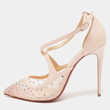 Pre Owned Christian Louboutin Pink Mesh and Patent Leather Twistissima Pumps Size 38