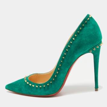 Pre Owned Christian Louboutin Green Suede Anjalina Pumps Size 38