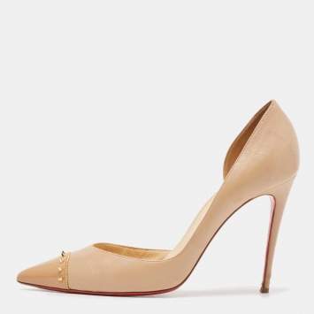 Pre Owned Christian Louboutin Beige Leather and Patent Culturella Pumps Size 39