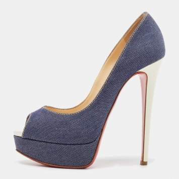 Pre Owned Christian Louboutin Blue Denim Lady Peep Pumps Size 36.5