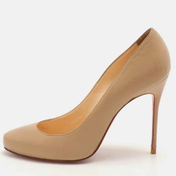 Pre Owned Christian Louboutin Beige Leather Simple Pumps Size 39