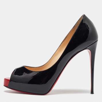 Pre Owned Christian Louboutin Black Patent Leather Very Prive Peep Toe Pumps Size 38