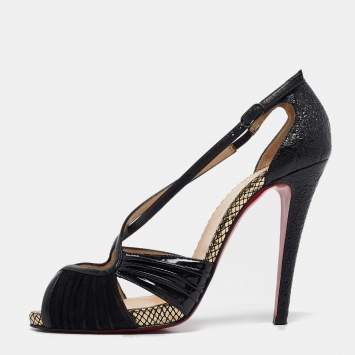 Pre Owned Christian Louboutin Black Leather and Suede Divinoche Peep Toe Pumps Size 41
