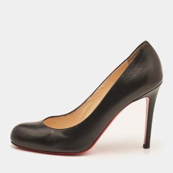 Pre Owned Christian Louboutin Black Leather Simple Pumps Size 38.5
