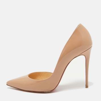 Pre Owned Christian Louboutin Beige Patent Leather Iriza Pumps Size 36.5