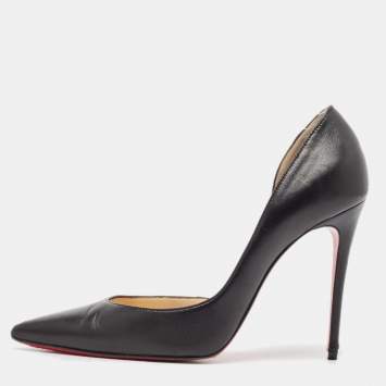 Pre Owned Christian Louboutin Black Leather Iriza Pointed Toe D'orsay Pumps Size 38
