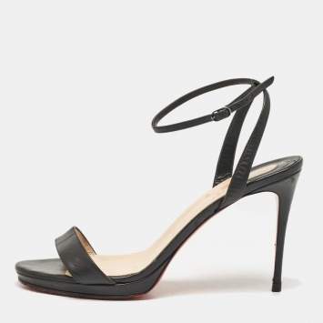 Pre Owned Christian Louboutin Black Leather Loubigirl Ankle Strap Sandals Size 41
