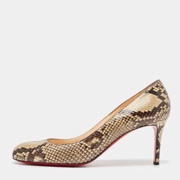 Pre Owned Christian Louboutin Cream/Brown Python Simple Pumps Size 41