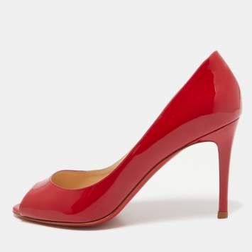 Pre Owned Christian Louboutin Red Patent Leather YouYou Peep Toe Pumps Size 38.5