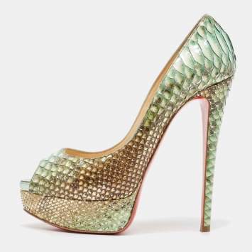 Pre Owned Christian Louboutin Two Tone Python Lady Peep Pumps Size 37