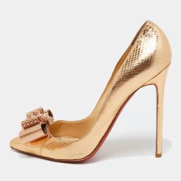 Pre Owned Christian Louboutin Gold Python Embossed Leather Metal Nodo Pigalle Pumps Size 40