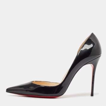 Pre Owned Christian Louboutin Black Patent Leather Iriza Pumps Size 38.5