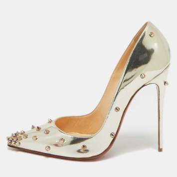 Pre Owned Christian Louboutin Gold Leather Degraspike Pumps Size 39