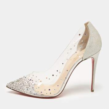 Pre Owned Christian Louboutin Silver Glitter and PVC Degrastrass Pumps Size 40