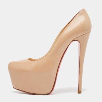 Pre Owned Christian Louboutin Beige Leather Daffodile Platform Pumps Size 38