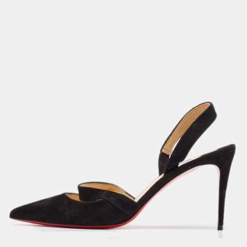 Pre Owned Christian Louboutin Black Suede Actina 85 Pumps Size 40