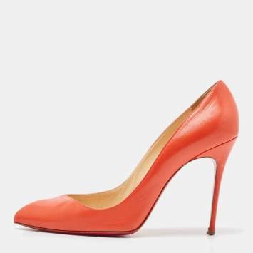 Pre Owned Christian Louboutin Orange Leather Corneille Pumps Size 39.5