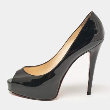 Pre Owned Christian Louboutin Black Patent Leather Very Prive Pumps Size 39.5