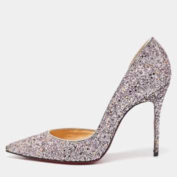 Pre Owned Christian Louboutin Purple Coarse Glitter Iriza Pumps Size 39.5