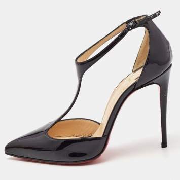 Pre Owned Christian Louboutin Black Patent Leather J String Pumps Size 35