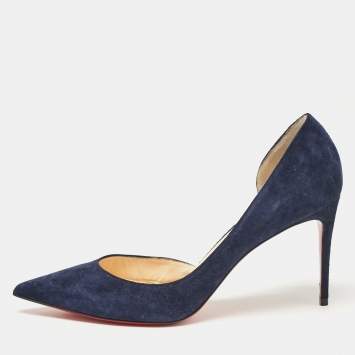 Pre Owned Christian Louboutin Navy Blue Suede Iriza Pumps Size 39.5